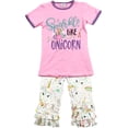 thumbnail image 1 of Big Girl Kids Short Sleeve Sparkle Unicorn Ruffle Capris Clothing Pants Set Lilac 7 2XL 201273 BNY Corner, 1 of 2
