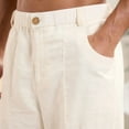 thumbnail image 5 of cfhntfmh Men's Linen Pants Wide Leg Beach Casual Summer Lightweight Trousers Low Waist Vacation Pants Solid Lounge Pants（Beige,Large), 5 of 6