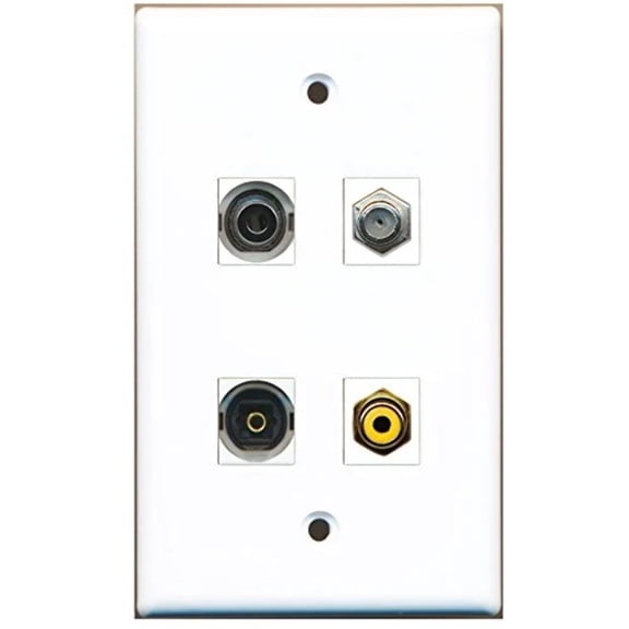 RiteAV - 1 Port RCA Yellow 1 Port Coax Cable TV- F-Type 1 Port Toslink 1 Port 3.5mm Wall Plate