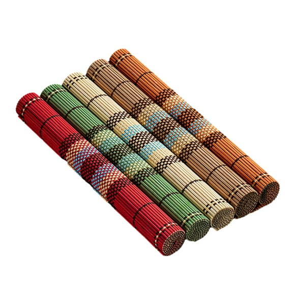 5Pcs Table Placemats Bamboo Woven Braided Ribbed Washable Anti-Slip Table Mats Table Decor Mats For Dining Tables