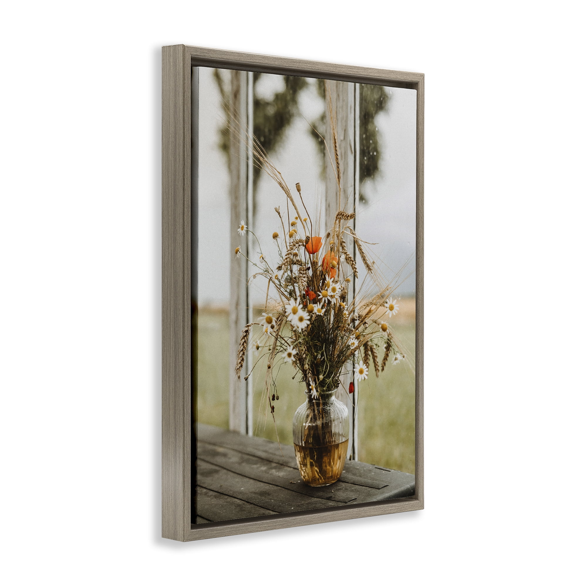 Stupell Industries Bouquet with Window View Plants & Flowers Photography Brown Floater Framed Canvas Art Print Wall Art, 21 x 31