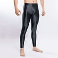 thumbnail image 2 of Hinvhai Mens Oil Shiny Glossy Compression Pants Stretchy Nylon Smooth Bulge Pouch Leggings Tights Pants Black 8(XL), 2 of 4