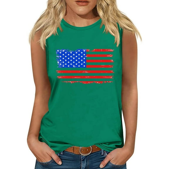 TDYHUAO Women's American Flag Tank Tops 4th of July Sleeveless USA Flag Shirts Casual Stars and Stripes Patriotic T Shirt