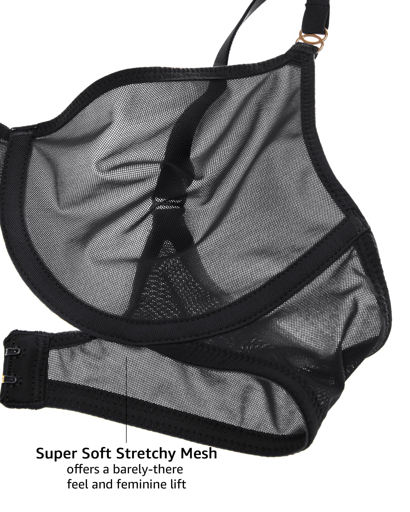 Women's Cosnufy Sheer Balconette Bra Demi Unlined Plunge Mesh See Through Sexy Bras Underwire