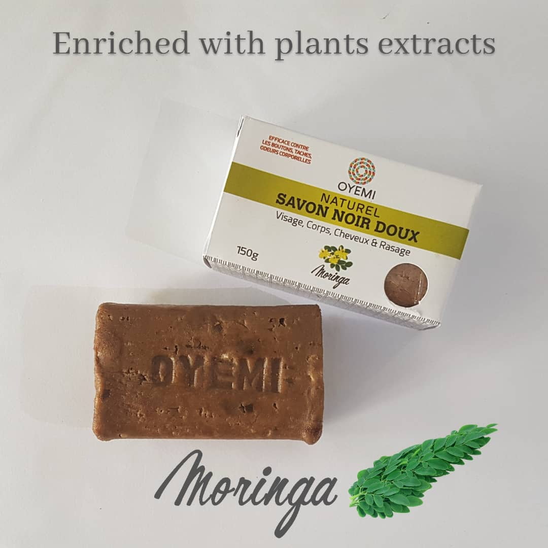 Oyemi Traditional African Black Soap Bar with Moringa Extract 150g