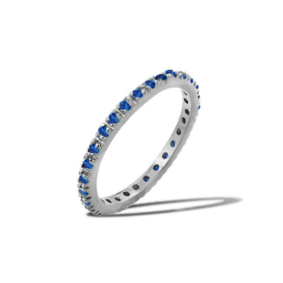 Rhodium Plated 925 Sterling Silver Plated Eternity Ring September Blue CZ Jewelry Female Size 8
