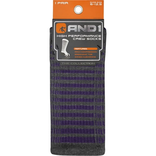 AND1 - Men's High Performance Crew Socks with Horizontal stripes ...