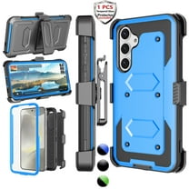 Njjex Phone Cases for Samsung Galaxy S24 5G 2024, [Buit-in Temerped Glass Screen Protector] Combo Holster Belt Clip [Heavy Duty] [Kickstand] Full-Body Rugged Holster Case（Blue)