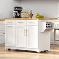 thumbnail image 3 of 59.3" Kitchen Island with Storage 2 Pull Out Cabinet Organizers & Rubber Wood Drop Leaf, Rolling Kitchen Island with Trash Can Storage, Power Outlet, Spice & Towel Rack for Kitchen, Dining, White, 3 of 10