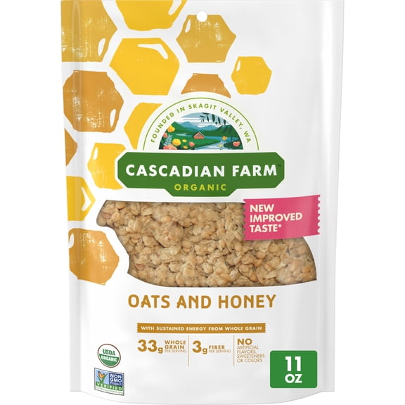 Cascadian Farm Organic Granola, Oats and Honey Cereal, Resealable Pouch, 11 oz