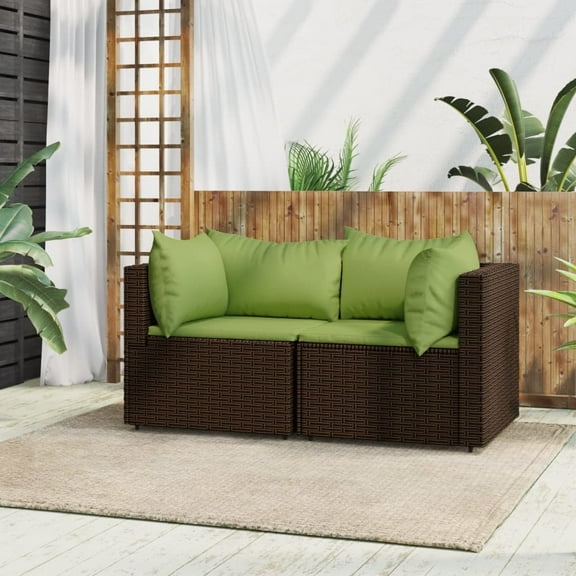 vidaXL Patio Corner Sofas with Cushions 2 pcs Brown Poly Rattan