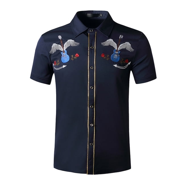 Birdeem Chemise Imprimée à Manches Courtes Brodée Mode Style Été pour Hommes