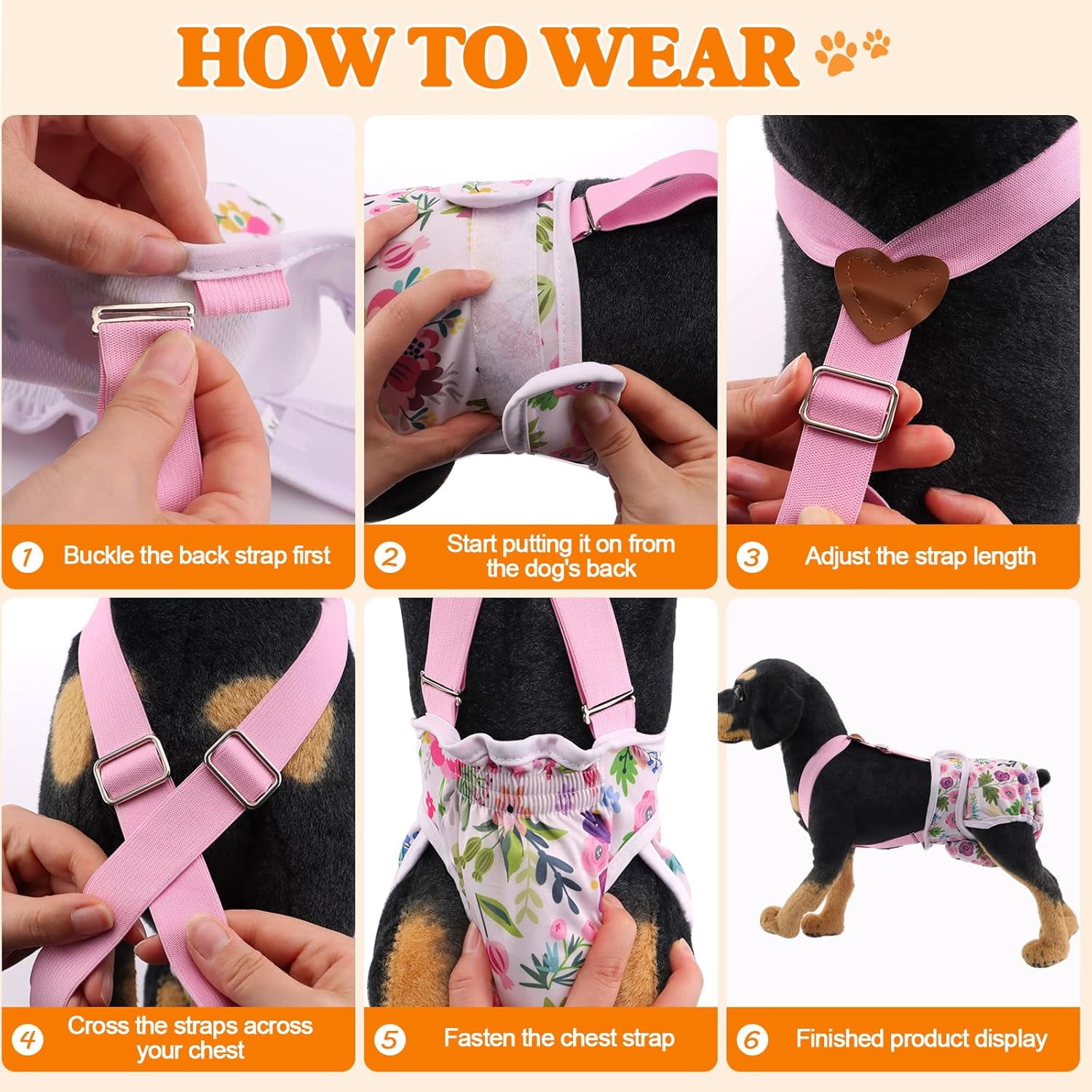 3  Washable Female  Diaper with Suspender, Fixed Doggie Diapers  Absorbent Leakproof for  in Heat Cycle - XL