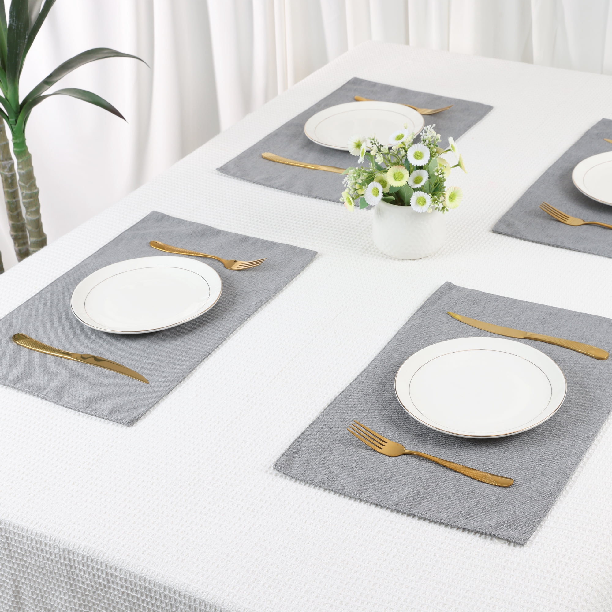 Unique Bargains Table Placemats 6 Pcs Polyester Placemats for Dining Table Decor Gray 18"x12"