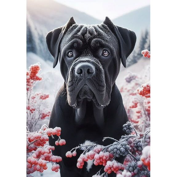 Cane Corso Black Cropped - Best of Breed DCR Winter Berries Garden Flag 12" x 17"