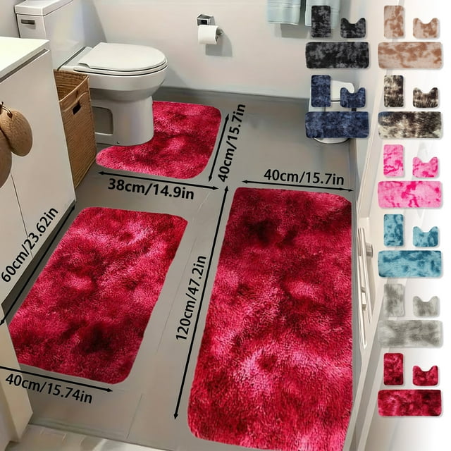 Sentmoon Living Room Rug Living Room Rugs Mixed Color Bath Mats 3 Set Large Size Winter Bathroom Rugs for 3 Pcs Toilet Mats Soft Water Absorption Non Slide Thick Washable Easiler To Dry Dark