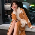 thumbnail image 4 of Bata con estampado de estrellas para mujer, ropa de dormir con cinturón, camisón de noche de invierno, pijama de manga larga, ropa de casa de lana cálida, ropa japonesa, 4 of 4