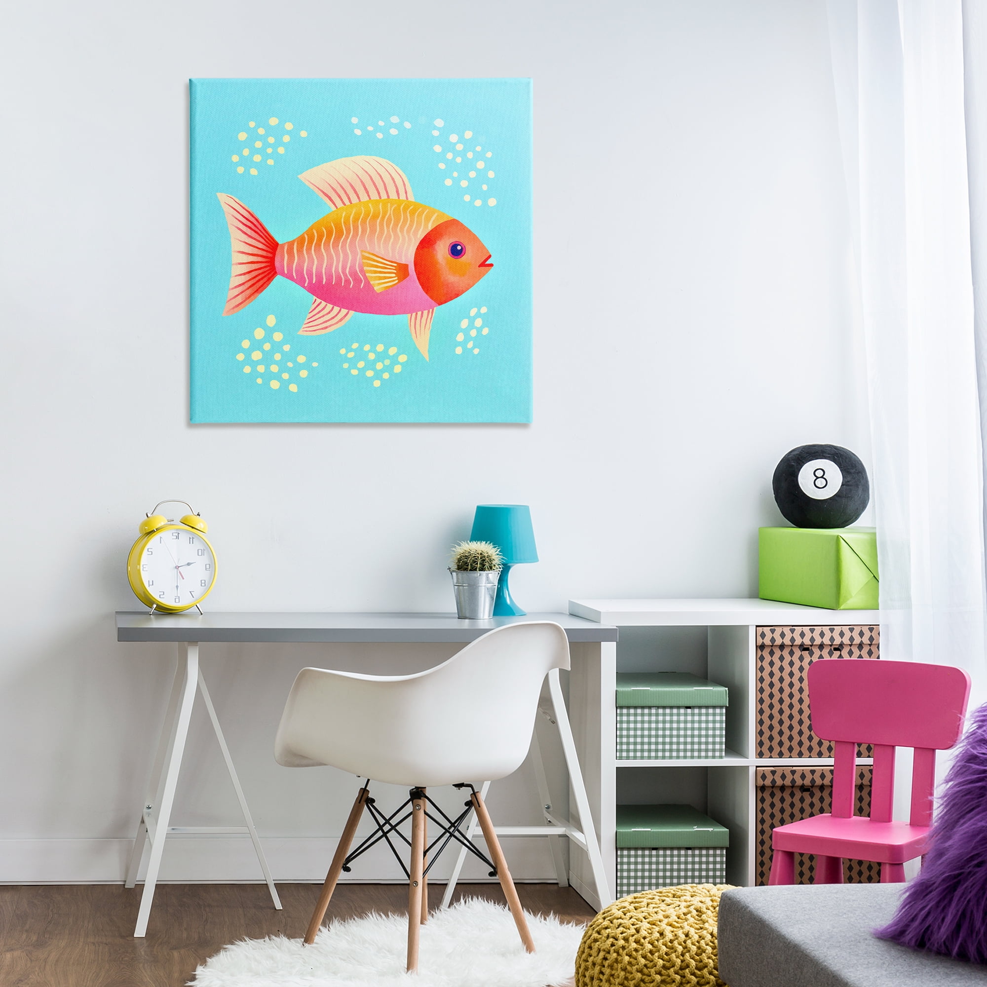 Stupell Industries Whimsical Orange Fish Animals Painting Wrapped Canvas Art Print Wall Art, 30 x 30