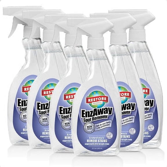 Restore Naturals Enzaway Spot Remover Spray - 22oz - Stain Treater Spray, Rug Cleaner, and Laundry Stain Remover | Plant Based | Biodegradable | Non Toxic | Cruelty Free - 6 Pack