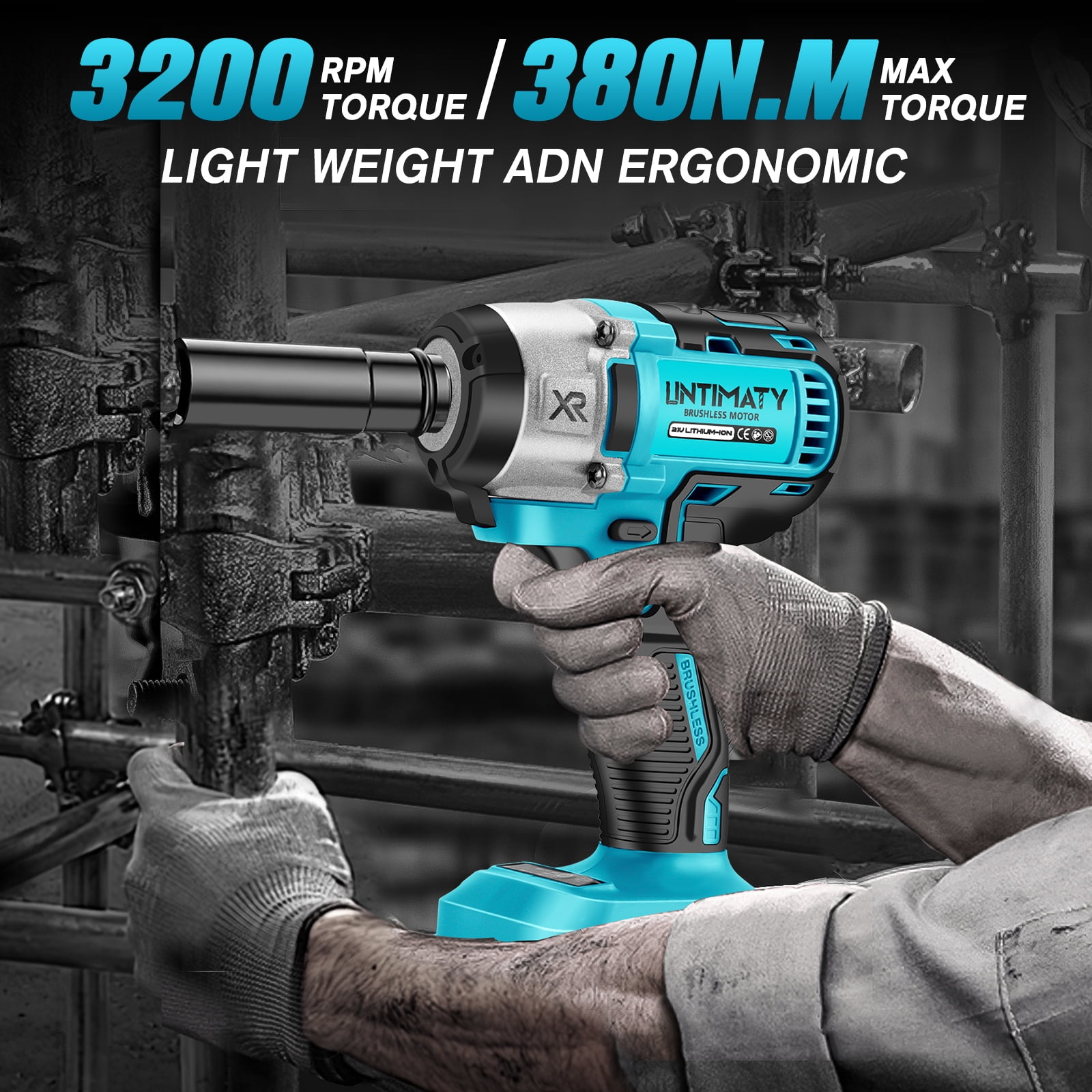Power Cordless Impact Wrench 1/2", 21V Impact Brushless Motor with 2 x 2.0Ah Batteries, 2-Mode Speed & Max Torque 280 ft lbs (380N.m), Power Impact Wrench with 5 Sockets,8 Drill,6 Screws for Home Car