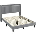 thumbnail image 2 of Yaheetech Velvet Platform Bed with Charging Station and USB Ports, Light Gray, 2 of 7