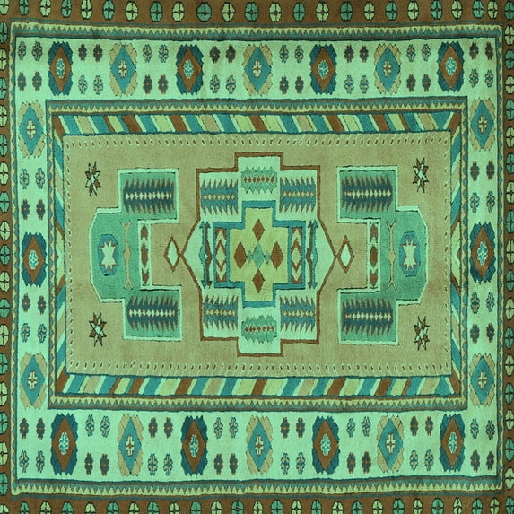 Ahgly Company Indoor Square Oriental Turquoise Blue Traditional Area Rugs, 7' Square