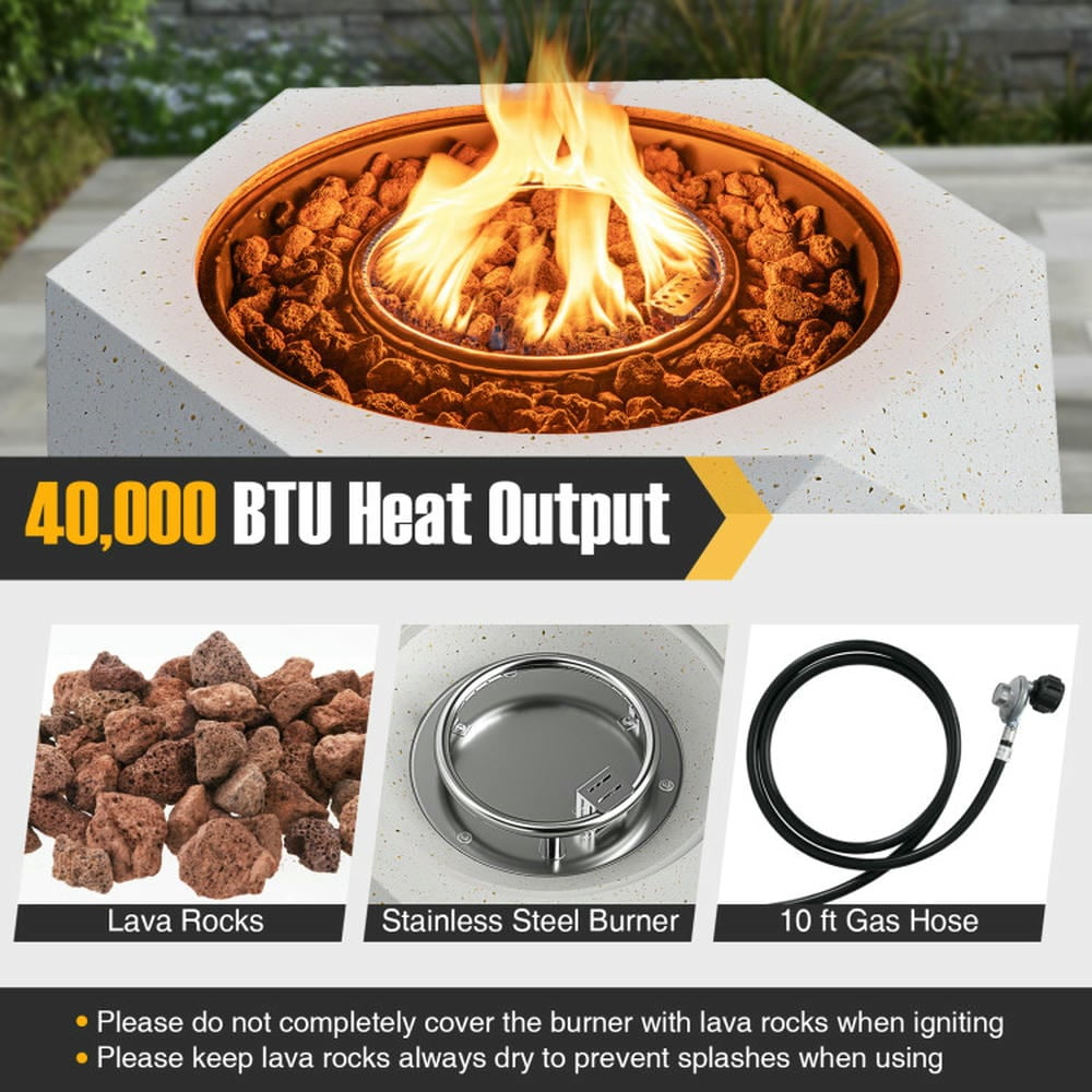 Barara King Fire Pit, Smokeless Fire Pit,40000 BTU 28 Inch Hexagon Terrazzo Propane Fire Pit Table with Stainless Steel Burner