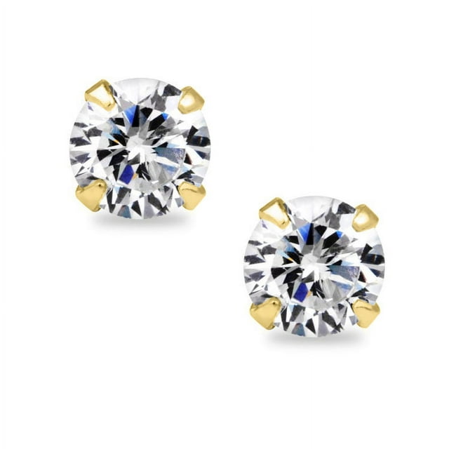 Boucles d'Oreilles en Or Jaune 14k, Pierre de Naissance d'Avril 4 mm, Clous de Sécurité à Vis