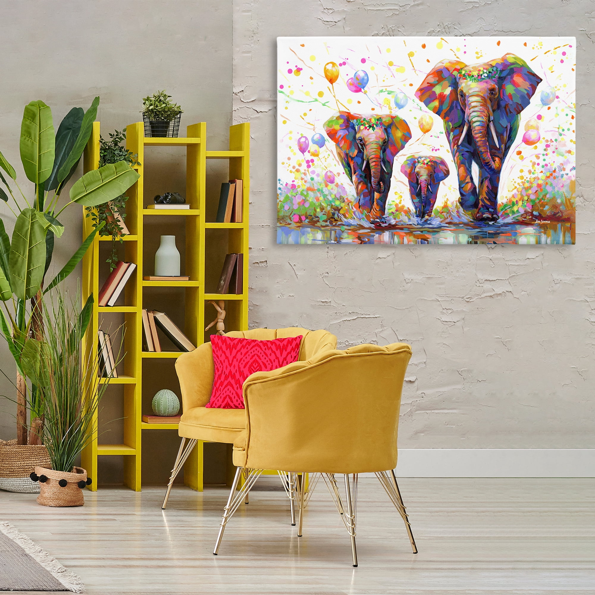 Stupell Industries Elephants & Celebration Balloons Animals & Insects Painting Gallery Wrapped Canvas Art Print Wall Art, 45 x 30