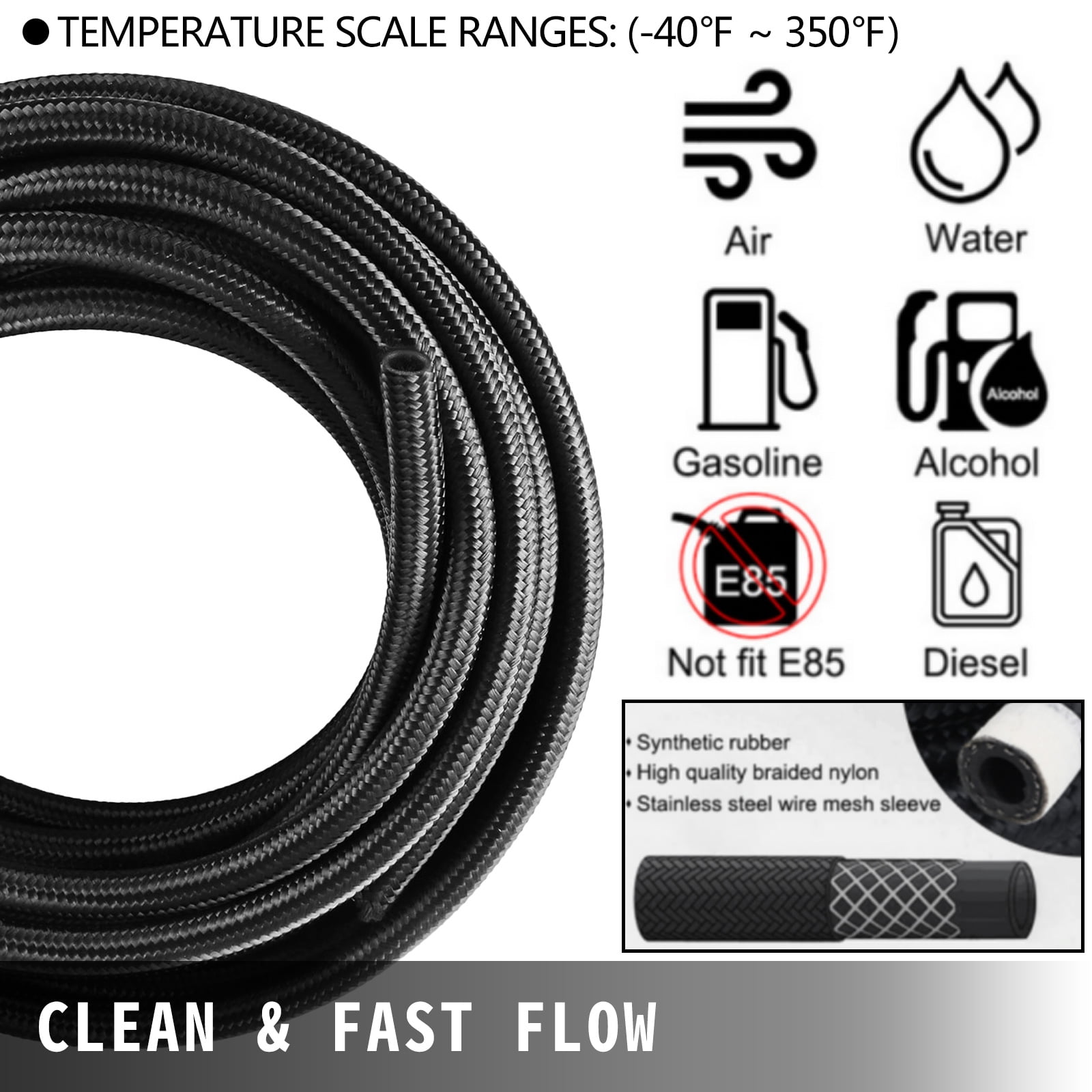10AN Nylon Braided Racing Performance Oil Fuel Line+Swivel Hose End Fitting 48"