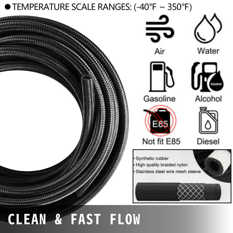 VEVOR AN6 Nylon Stainless Steel Braided Fuel Hose End Fuel Adapter Kit Oil Line 33ft, Size: 34 in