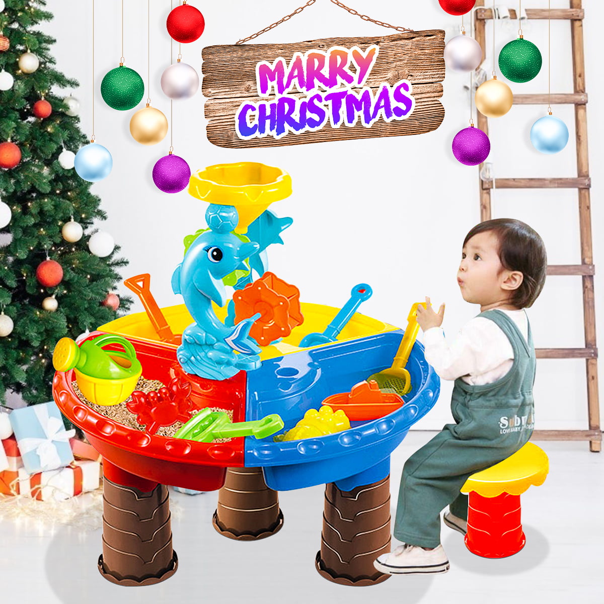 22Pcs/set Sand and Water Table Sandpit Beach Kids Children Play Toy Set Round Hourglass Sea Dolphin Toys Indoor & Outdoor, Great Christmas Gifts