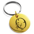 thumbnail image 1 of Stainless Steel Letter O Initial Floral Monogram Engraved Small Medallion Circle Charm Keychain Keyring, 1 of 1
