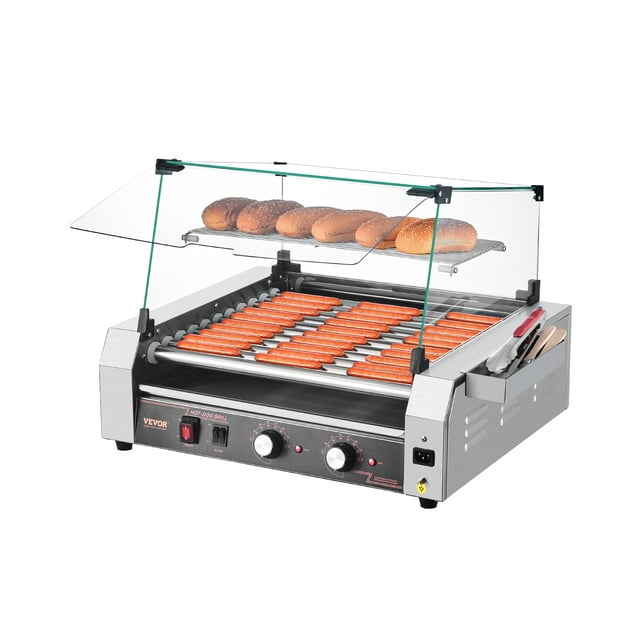 VEVOR Electric 30 Hot Dog 11 Roller Commercial Grill Cooker Machine Cover 1600W