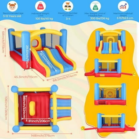 Whubefy Bounce House, Inflatable Bounce House for Kids 3-6 Big Kids 8-12, Indoor/Outdoor Double Slide Obstacle Bouncer with Blower, 12 x 9FT Jumping Castle with Center Hoop for Fam