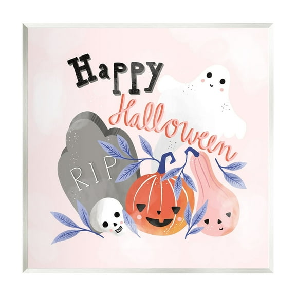 Stupell Industries Happy Halloween Typography Whimsical Haunted Faces Motifs Graphic Art Unframed Art Print Wall Art, Design by Dominika Godette