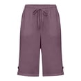 thumbnail image 5 of Utoimkio Women's Linen Bermuda Shorts Drawstring Elastic Waist Side Slit Button Detail with Side Pockets for Summer Casual Wear, 5 of 5