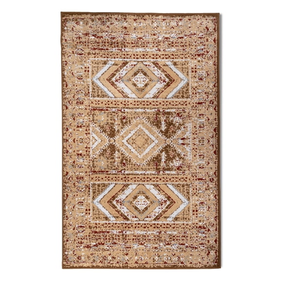 Furnish My Place Indoor Geometric Tribal Rug with Jute Backing - 2 ft. x 4 ft., Gold, Native American, Area Rug for Living Room, Bedroom, Hallway