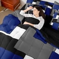 thumbnail image 5 of Manfei Navy Blue Gray Square Full Size Bedding Sets, Minimalism Geometric Grid Full Size Bed in a Bag, Black Reversible 7pcs, 5 of 6