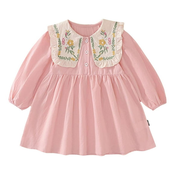 Toddler Girls Long Sleeve Floral Embroidery Ruffles Dress Dress Dance Party Dresses Clothes Floral Midi Dress