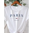 thumbnail image 2 of Paris Letter Print T-shirt, Short Sleeve Crew Neck Casual Top For Summer & Spring, Women's Clothing Tee For Adult, Men, Women, Teen, Teenager, Adolescent, Youth, 2 of 5