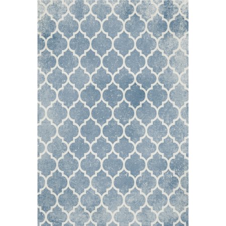 Distressed Blue and White Vinyl Mat  Rectangle  2 x3