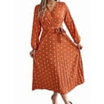 thumbnail image 2 of Women'S Polka Dot Wrap V Neck Belt Long Sleeve Pleated Maxi Dress Flowy Casual Long Dress, 2 of 9