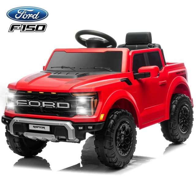 Ford Ride on Cars, 12V Ford F150 Raptor Powered Ride on Toys with Remote Control, Electric Car for Kids with Bluetooth/FM/Trunk, 4 Wheelers Truck for Toddlers Boys Girls Ages 3-6, Red