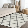 thumbnail image 4 of JONATHAN Y MERCER SHAG Mercer Plush Tassel Moroccan Geometric Trellis Area Rug, 3 x 5, Cream/Gray, 4 of 8