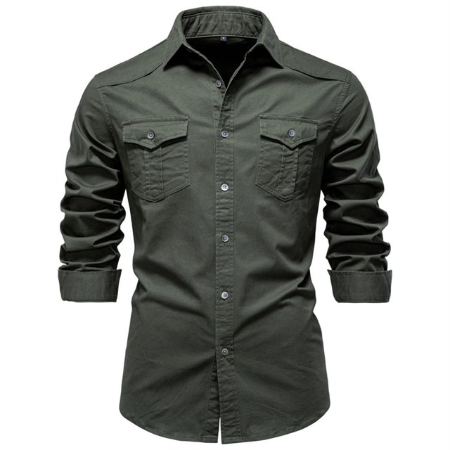 pstuiky manga larga para hombre, Blusa informal de manga larga con botones y parches lisos para hombre camisetas de hombre s