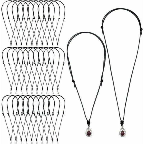 30Pcs 3 Styles Necklace Cord Rope Black Waxed Polyester Cords Adjustable Double Knotted Choker with Clasp Rope Chain for Hanging Pendants Women Men 14-26inch diy