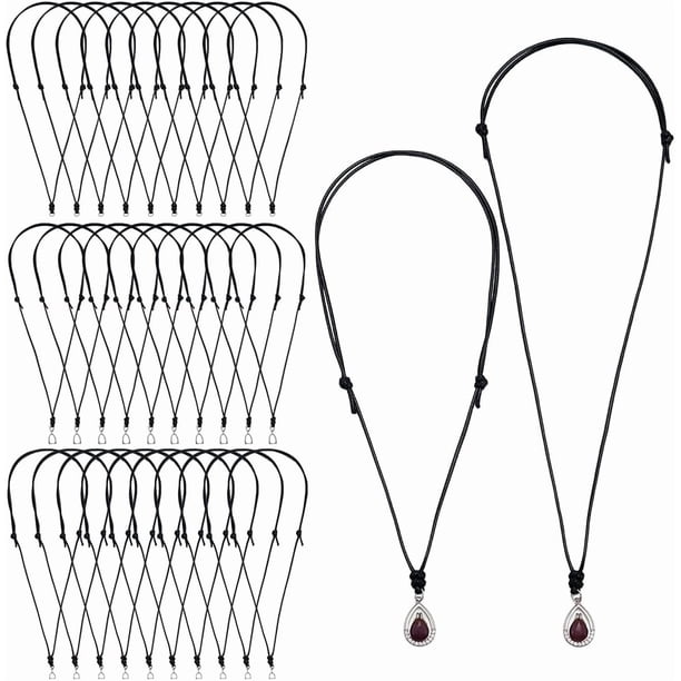 30 piezas de 3 estilos de cordón para collar, cordón de poliéster encerado negro, ajustable, doble nudo, gargantilla con cierre de cadena.