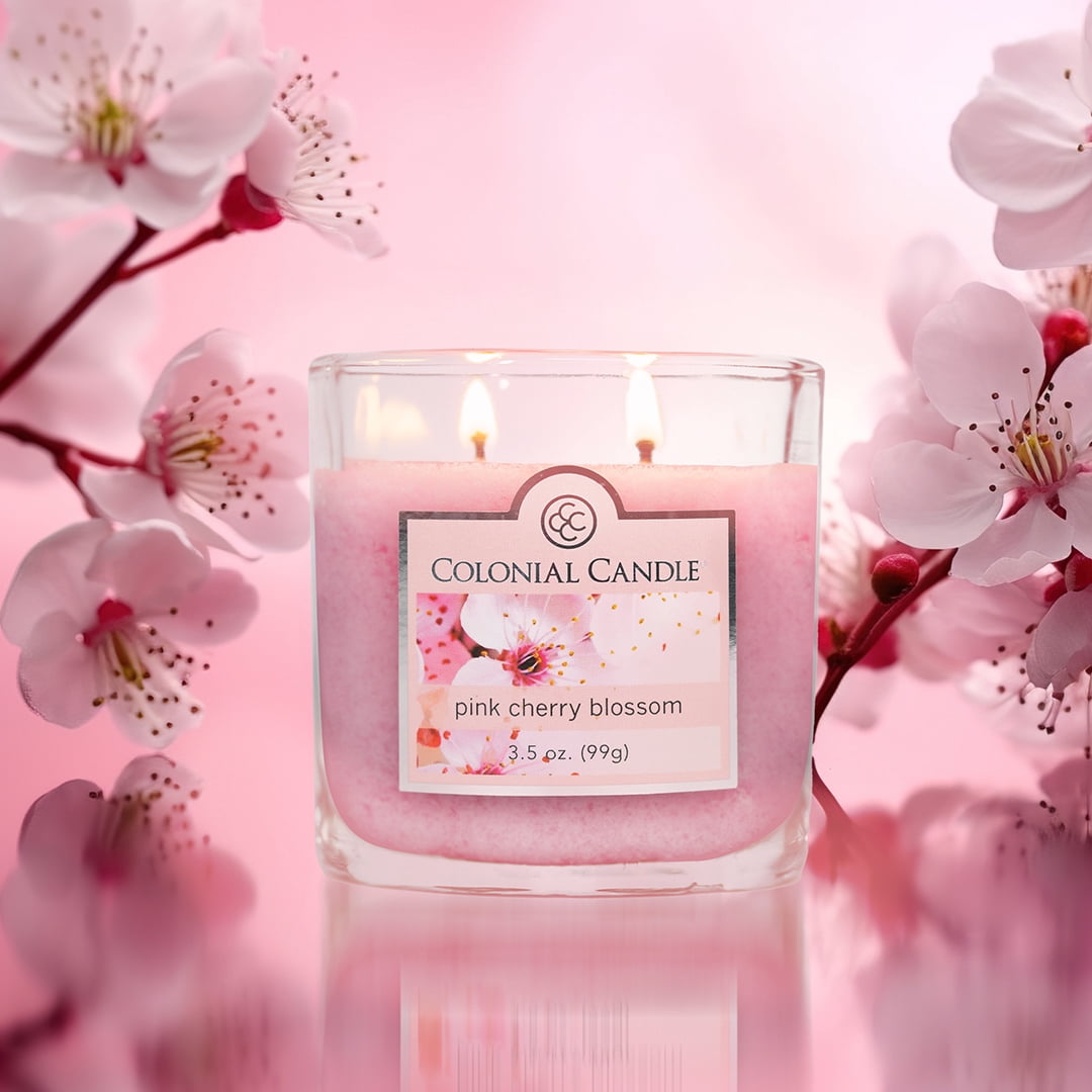 Colonial Candle Pink Cherry Blossom Scented Jar Candle - Classic Ovals - 2 Wick - 3.5 oz - 20h Burn