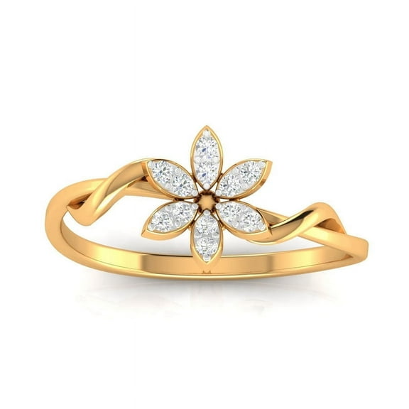 Auory Moissanite Floral Ring for Women | Round Cut Stone | Yellow Gold Plated Sterling Silver